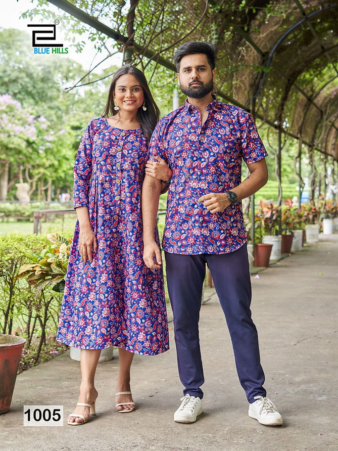 Trendy Couple 2.0 Blue Hills Printed Shirt And Kurti Catalog